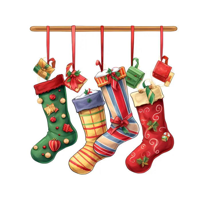 Colorful Christmas Stockings with Gifts