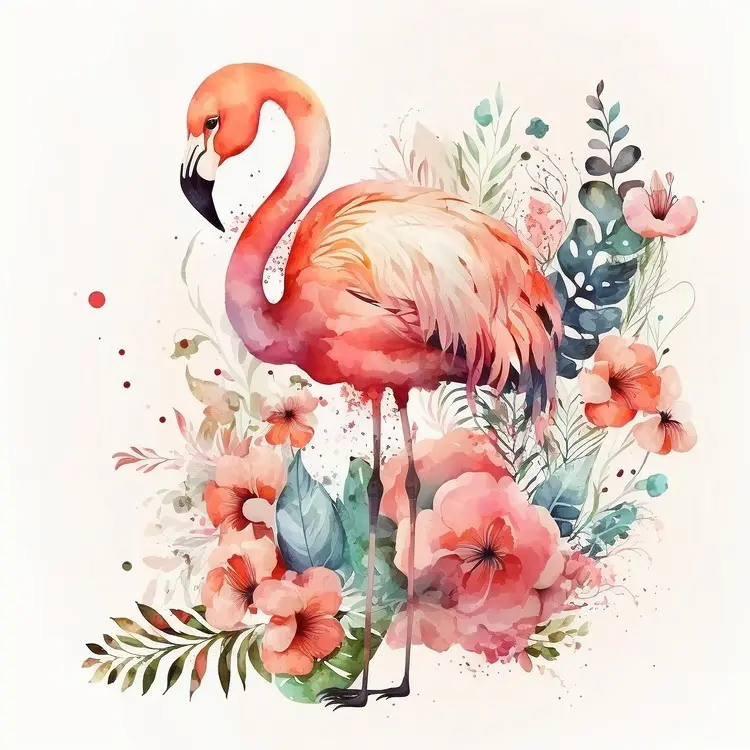 Beautiful Watercolor Flamingo with Floral Background