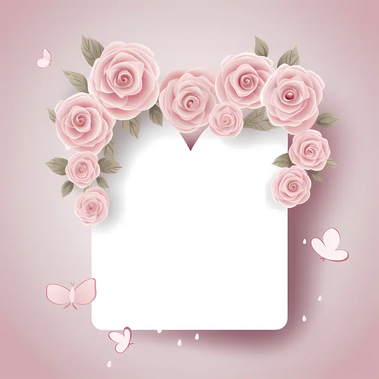 Pink Floral Frame with Butterflies