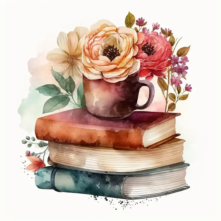 Beautiful Floral Arrangement with Books and Cup