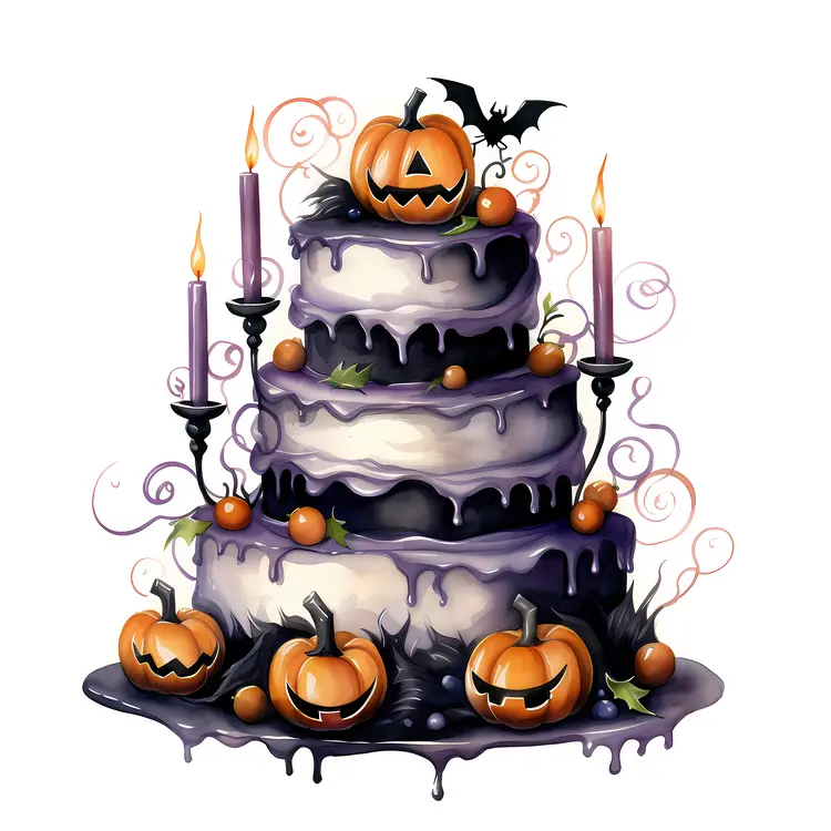 Halloween Cake with Pumpkins and Candles
