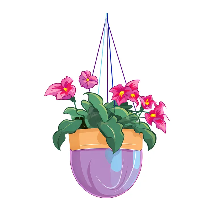 Hanging Flower Pot with Pink Flowers