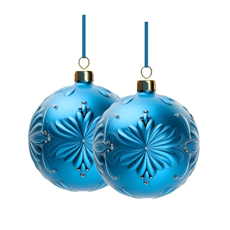 Blue Christmas Ornaments with Floral Design