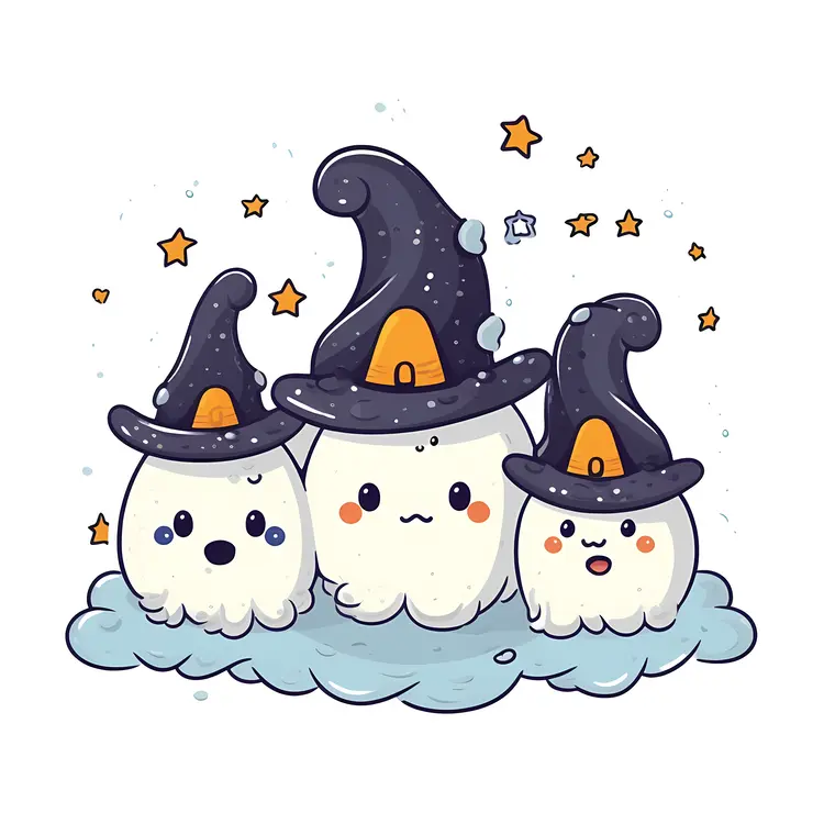 Three Ghosts with Orange Hats