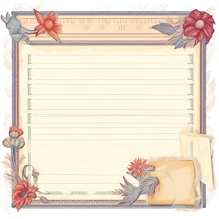 Vintage Decorative Paper with Floral Design and Envelope