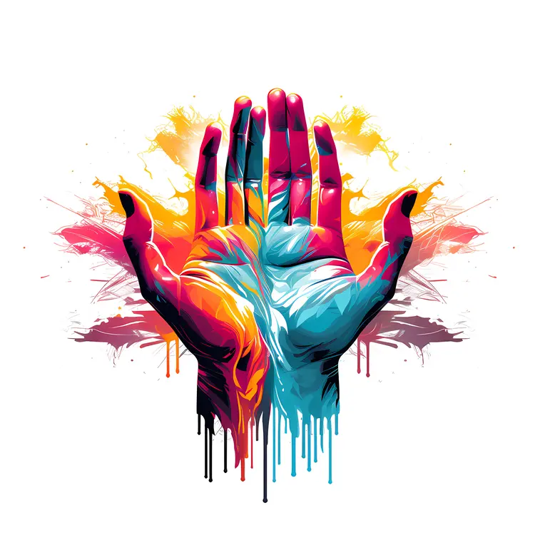 Colorful Painted Hand in Abstract Art