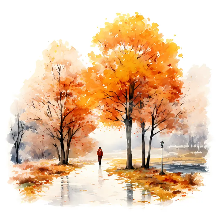 Person Walking in Autumn Park