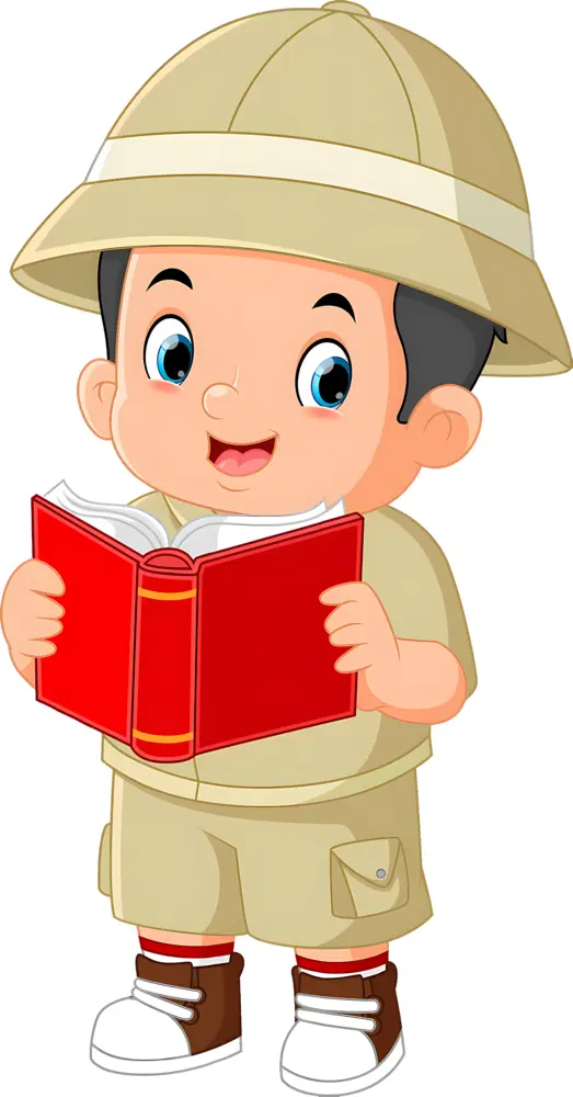 Cartoon Explorer Reading a Book