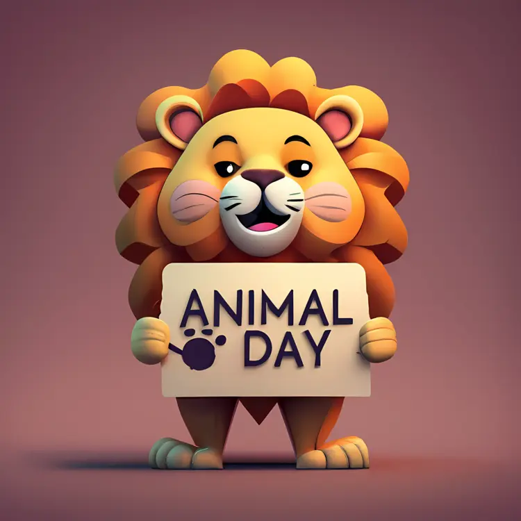 Lion Holding Animal Day Sign