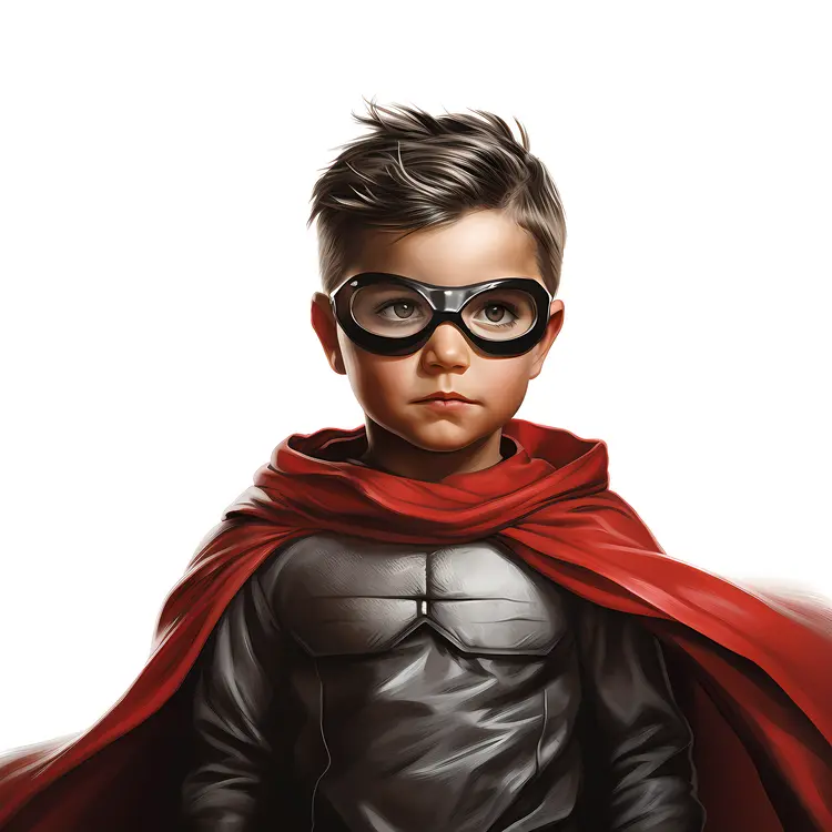 Serious Superhero Kid with Red Cape