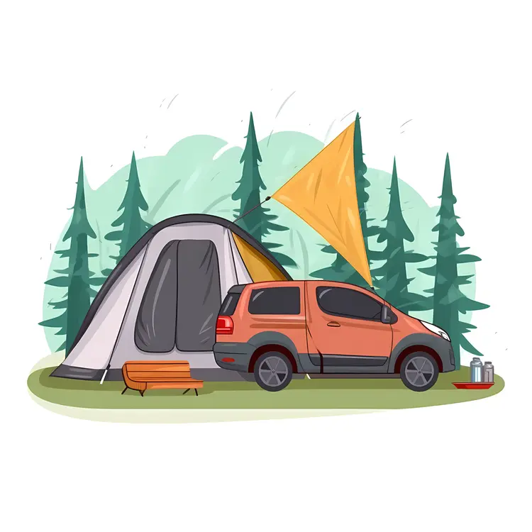 Camping Tent with Car in Forest
