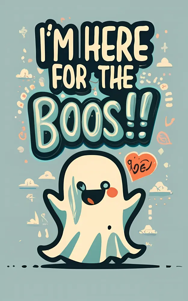 Cute Ghost with 'I'm Here for the Boos' Text