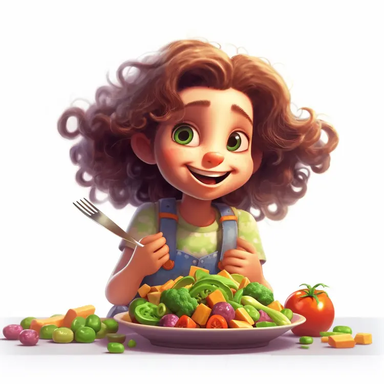Happy Girl Eating a Salad