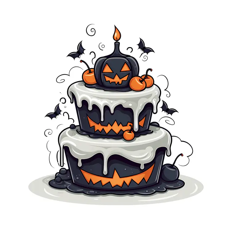 Halloween Cake with Pumpkins and Bats