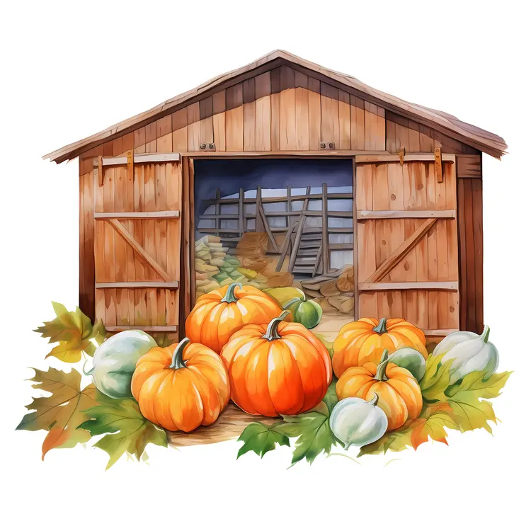 Barn with Pumpkins