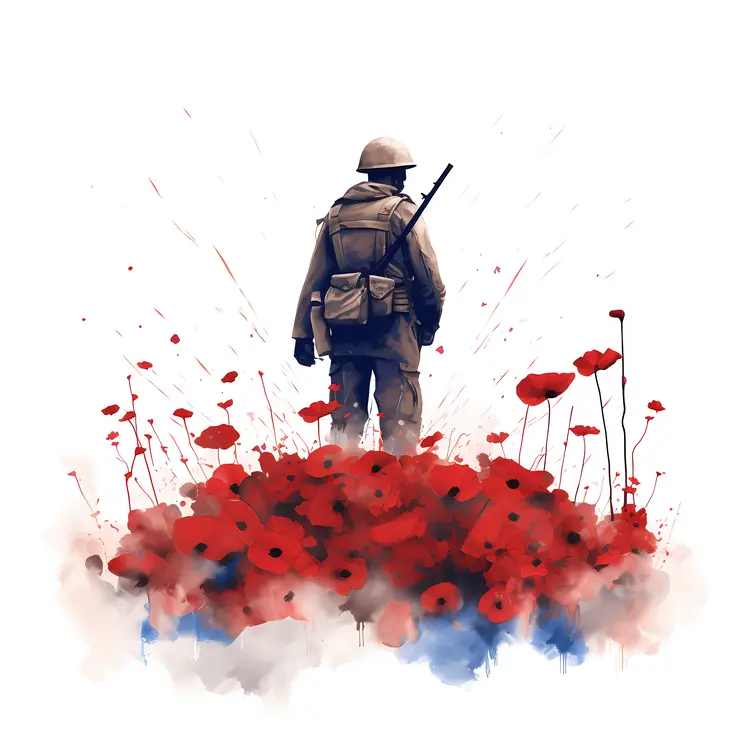 Soldier Standing in Poppy Field