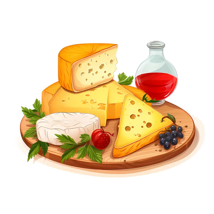 Gourmet Cheese Platter with Wine and Grapes