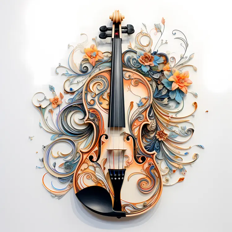 Ornate Floral Violin Art