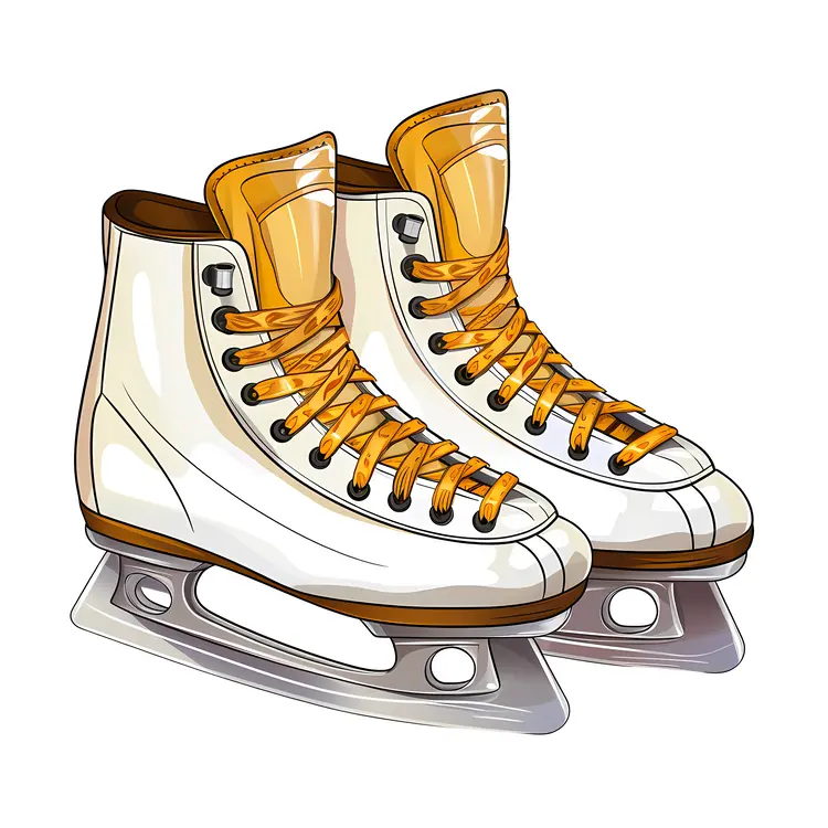 White Ice Skates with Yellow Laces
