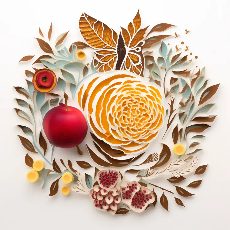 Colorful Apple and Flowers with Butterfly