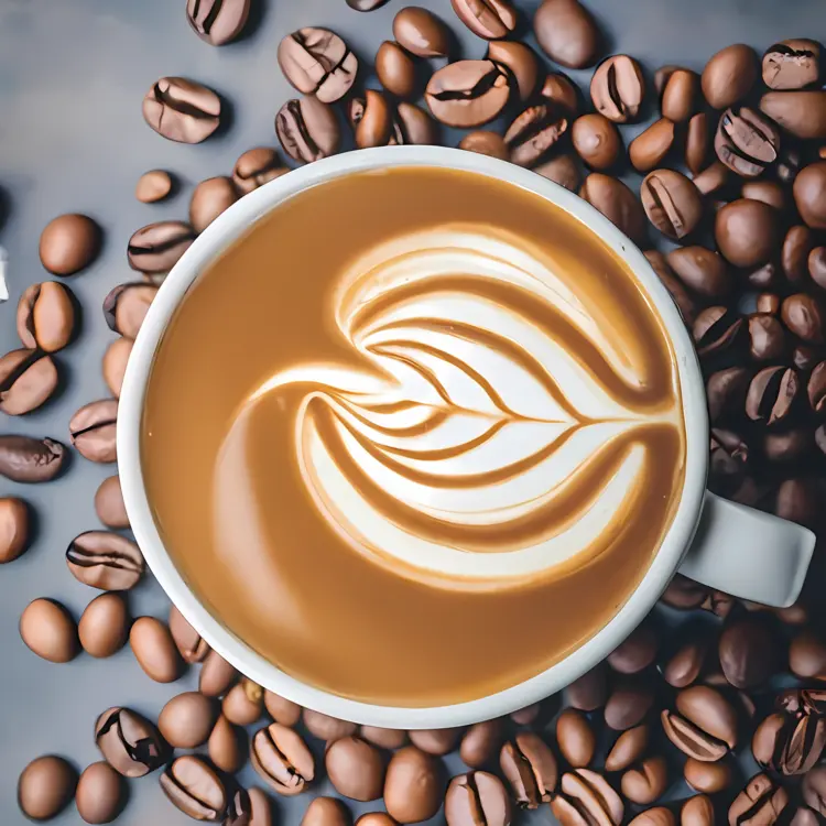 Latte Art Surrounded by Coffee Beans