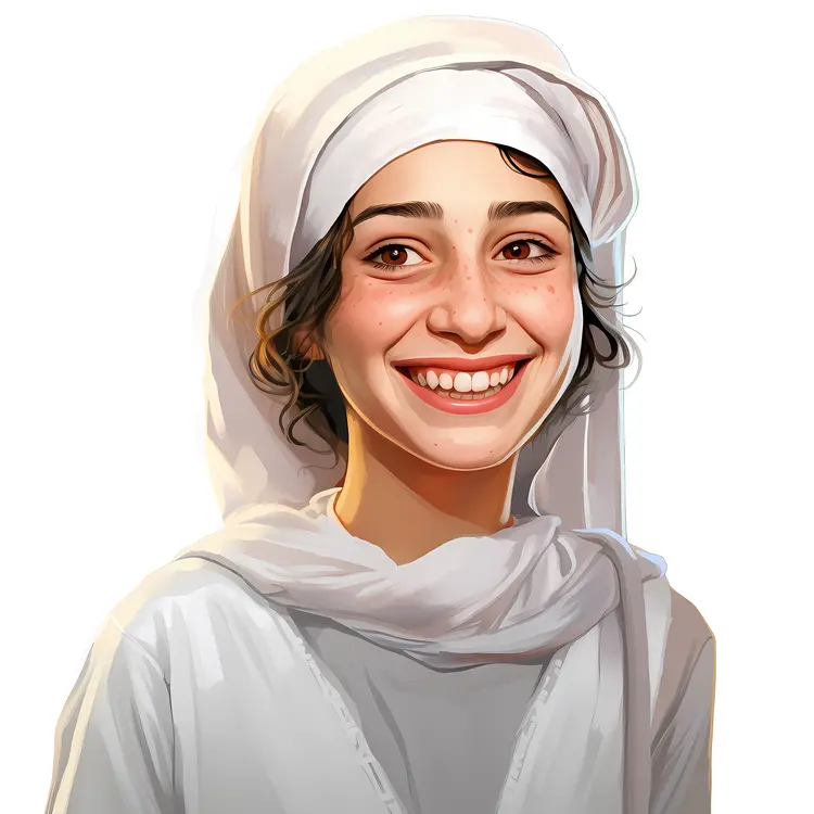 Smiling Girl in White Headscarf Portrait