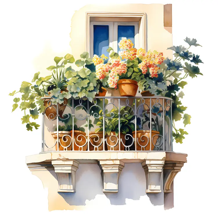 Balcony with Potted Plants
