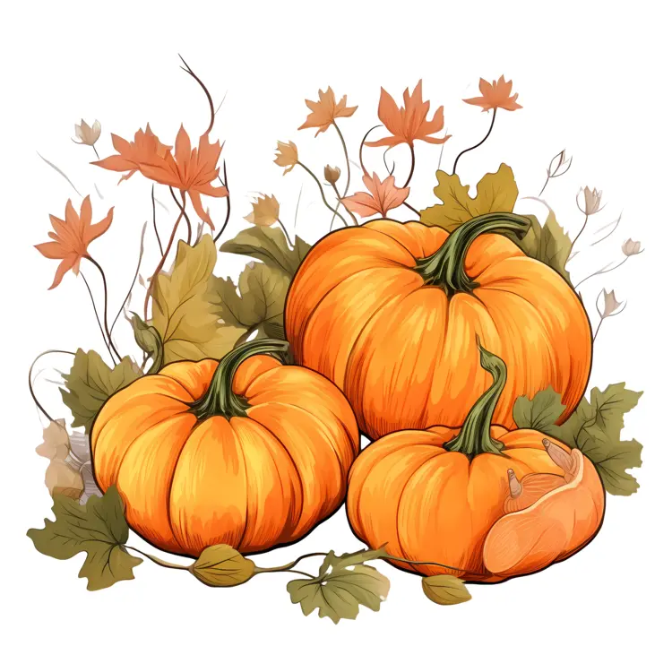 Autumn Pumpkins with Leaves