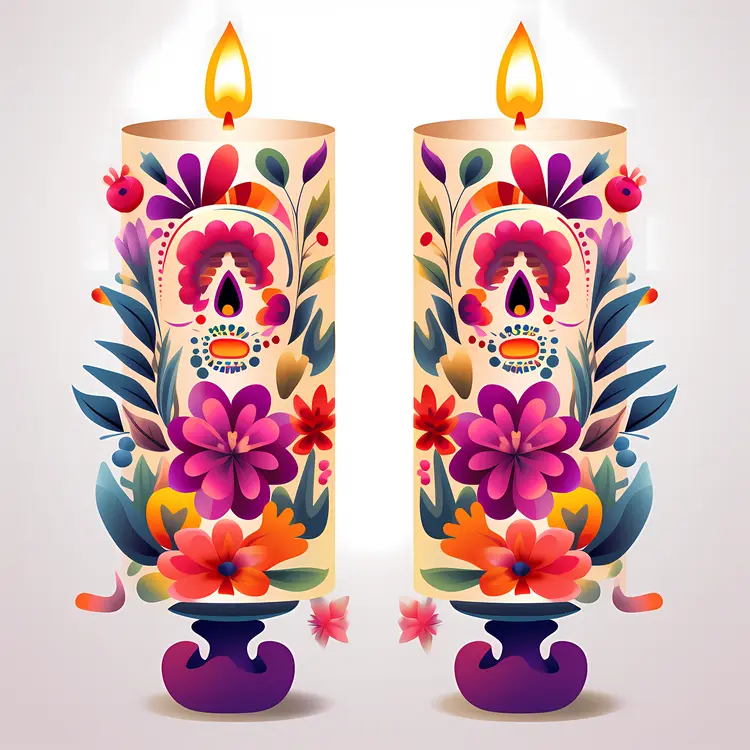 Colorful Floral Candles for Day of the Dead Celebration