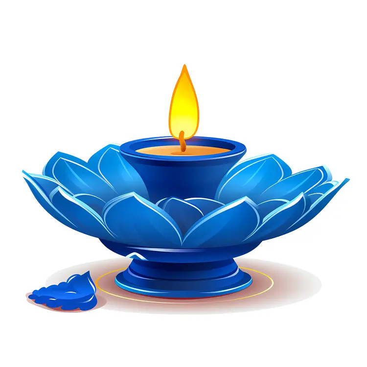 Blue Diya with Flame for Diwali Celebration