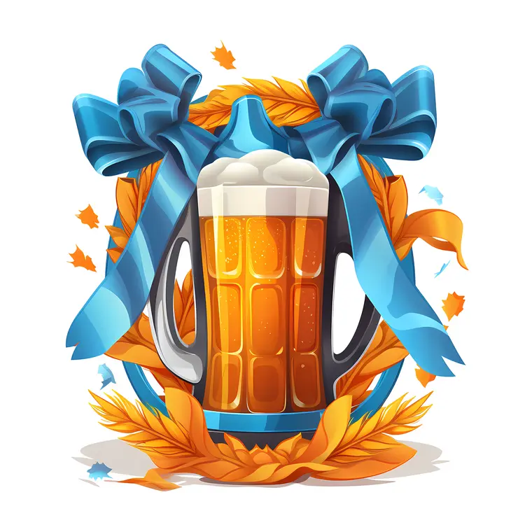 Festive Beer Mug with Blue Ribbon for Oktoberfest Celebration