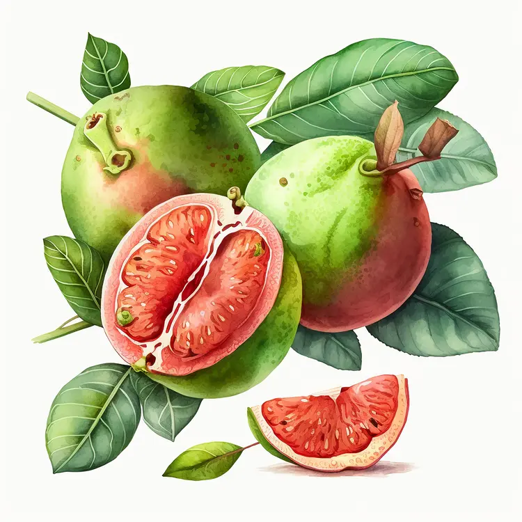 Fresh Green Guava with Leaves