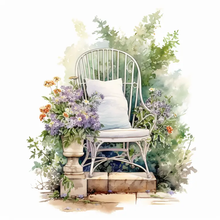 Charming Garden Chair with Flowers and Cushion
