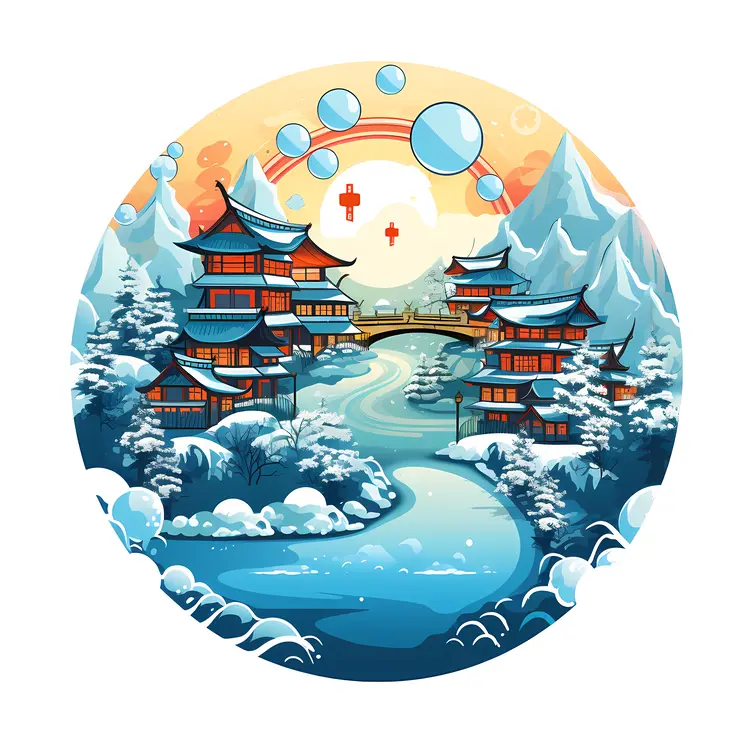Japanese Village in Snowy Winter