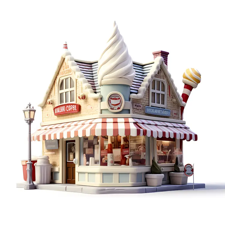 Cozy Ice Cream Shop with Striped Awning