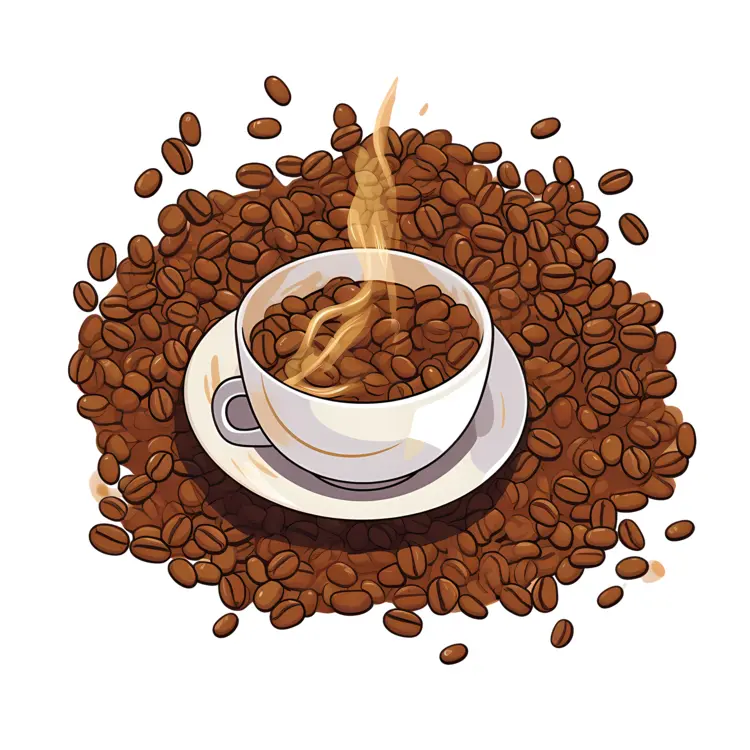 Steaming Cup of Coffee with Beans