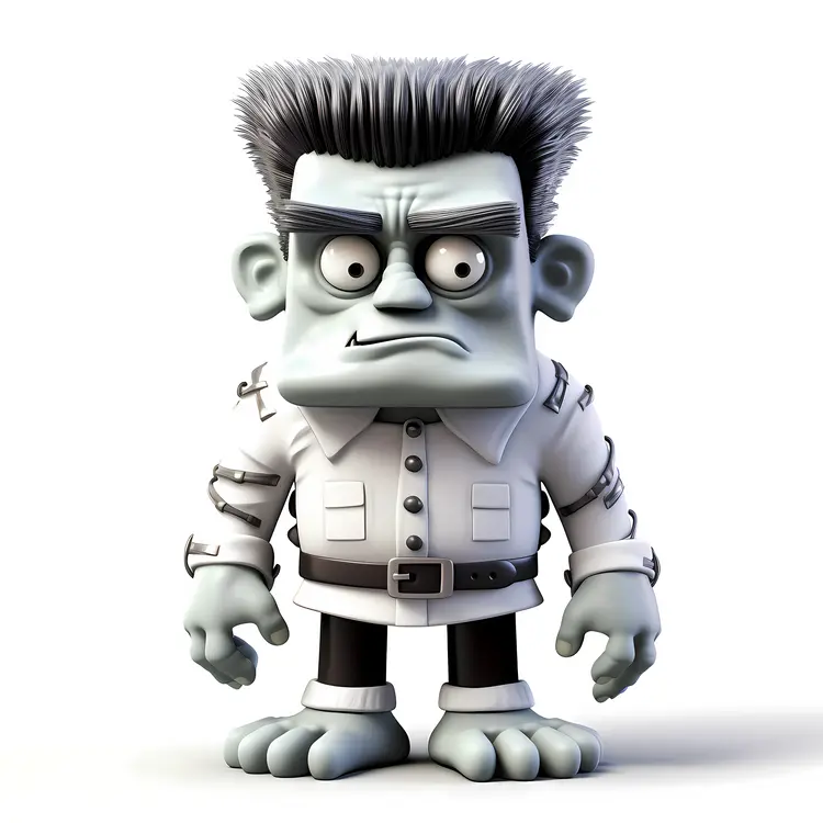 Cartoon Frankenstein Monster in White Shirt