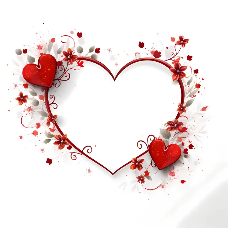 Heart Frame with Red Hearts and Flowers