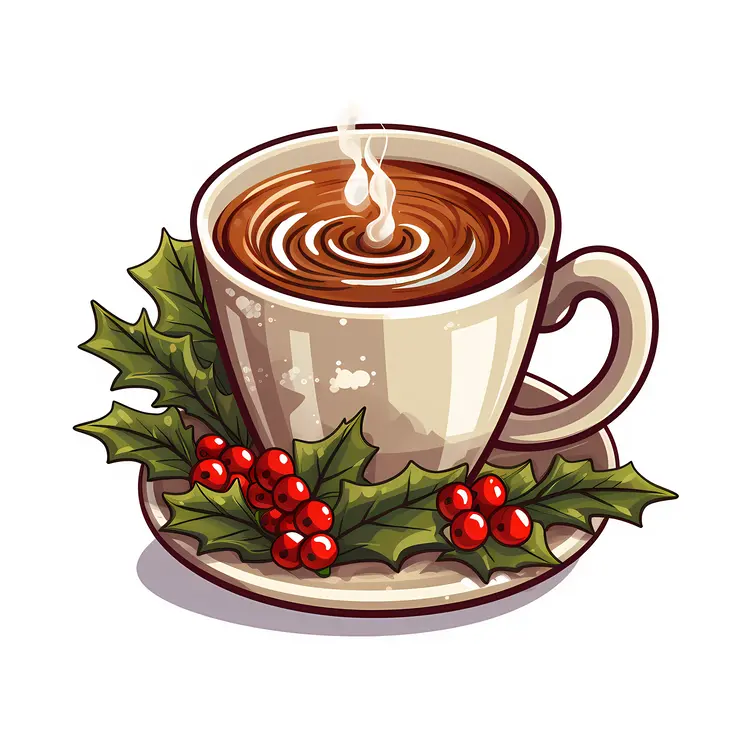 White Cup with Holly Leaves and Berries