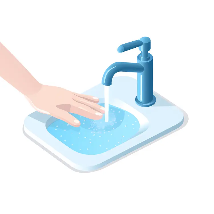 Hand Washing with Water in Sink