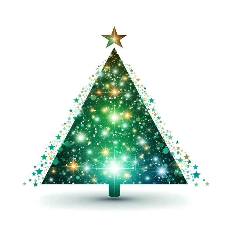 Green Christmas Tree with Star and Lights