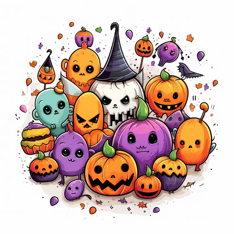 Cute Halloween Characters with Pumpkins
