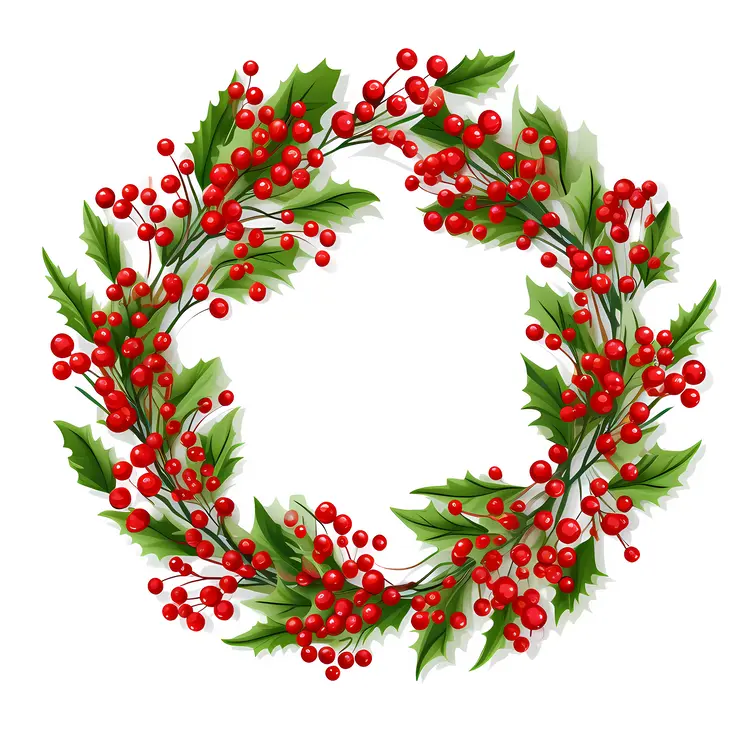 Holly Wreath with Red Berries and Green Leaves