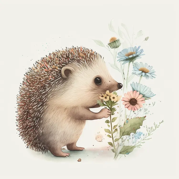 Cute Hedgehog with Flowers Illustration