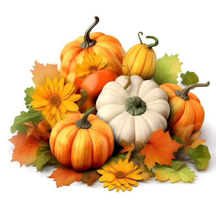 Autumn Pumpkins and Flowers Arrangement