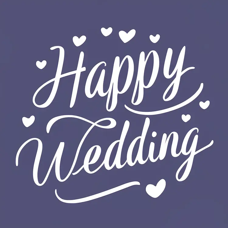 Happy Wedding Text with Hearts and Swirls