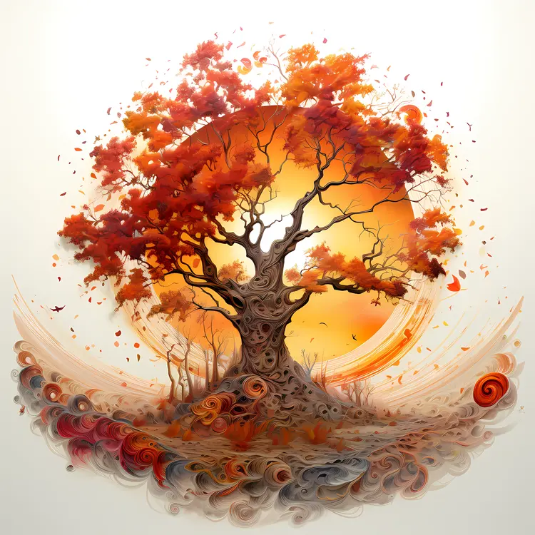 Autumn Tree with Sunset Background