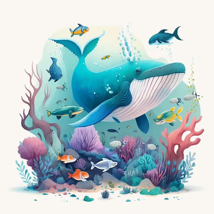 Beautiful Whale in Colorful Underwater Scene