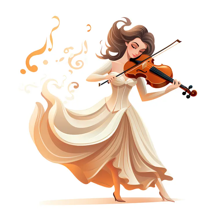 Woman Playing Violin with Flowing Dress