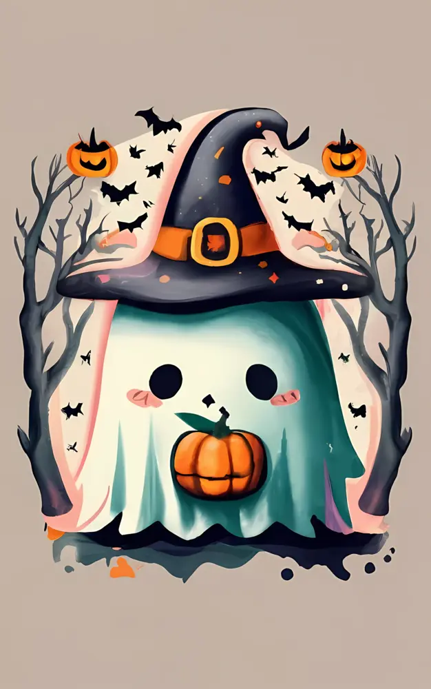 Cute Ghost with Witch Hat for Halloween